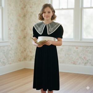 Strasburg Heirloom Black Velvet Dress Girls 8 Satin Waist Embroidered Collar